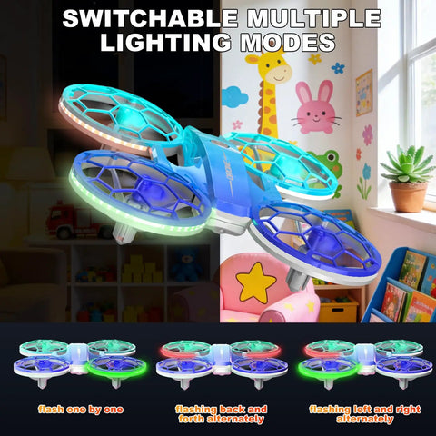 Kid Friendly Indoor Quadcopter With 2 Modular Batteries 360 Degree Flips Auto Hover 3 Speed Modes LED Lights Easy One Key Takeoff flying with LED lights