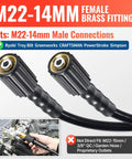 Beefy 50 Ft Pressure Washer Hose One Quarter Inch 3200 Psi Kink Resistant Replacement Hose With M22-14mm Female Brass Fittings
