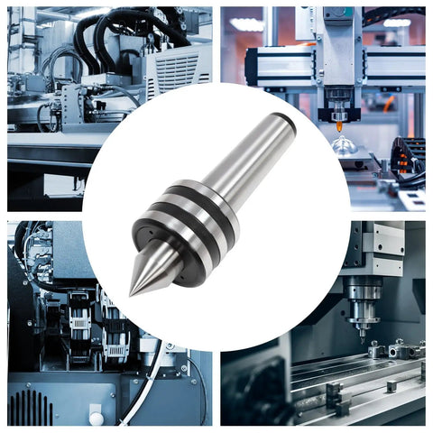 4 Inch Lathe Live Center MT3 Bull Nose 75 Degree Tip With Triple Ball Bearing For Hollow Turning against machinery background