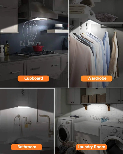 Ultra Thin 30 LED Under Cabinet Lighting With Motion Sensor, Wireless Rechargeable, illuminating kitchen, wardrobe, bathroom, laundry room.