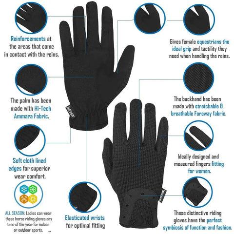 Women Equestrian Riding Gloves Super Lightweight So Comfy With Durable Reinforced Stitching and Breathable Palms
