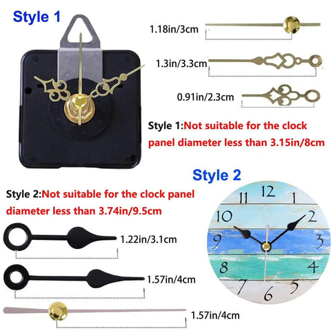 Two Pack No Tick Wall Clock Movements Kit With Five Short Hands, Battery Powered Quartz Mechanisms For DIY Repair, two styles shown