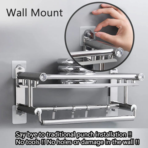Heavy Duty Adhesive Hooks 2 In 1 No Drill Wall Mount Shelf Hangers Screw Free Sticker with built-in bolt shown in use