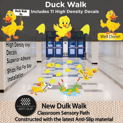 Duck Walk Sensory Pathway Kit For Schools And Classrooms With 16 Peel And Stick Vinyl Decals Easy Install On Anti Slip Traction Mat Ships Flat For Quick Setup Kid Friendly Pathway To Channel Energy And Focus