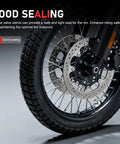 Close-up of motorcycle wheel with Two Pack CNC Aluminum Motorcycle Tire Valve Stems 90 Degree Air Stems Universal For Tubeless Tires