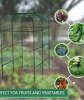 Metal Garden Arch Trellis Black 7.3 Ft, Space Saving Vertical Plant Support, ideal for cucumbers, on raised bed background