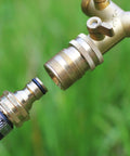 Solid Brass Garden Hose Quick Connect Fittings Three Quarter Inch GHT Internal Thread, Female and Male Quick Connect Adapters in use