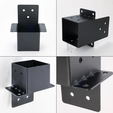 Beefed Up 6x6 Pergola Brackets Set With Inner 5.51 Inch Square, Carbon Steel 3/16 Inch Thick, Corner Support And Three Way Fixing For DIY Post And Beam Connections In Outdoor Gazebos Log Cabins Sunrooms Carports And Deck Railing