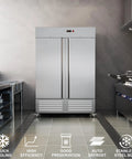 Badass Heavy Duty Upright Commercial Refrigerator Featuring 49 Cubic Feet Cooling Capacity And Durable Fingerprint Resistant Steel Shelves For Busy Kitchens in a modern kitchen.