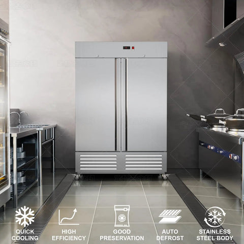 Badass Heavy Duty Upright Commercial Refrigerator Featuring 49 Cubic Feet Cooling Capacity And Durable Fingerprint Resistant Steel Shelves For Busy Kitchens in a modern kitchen.