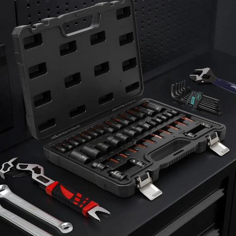 All In One Master Torx Bit Socket Set 42 Piece Heavy Duty High Torque Auto Mechanic Kit in open case with tools visible