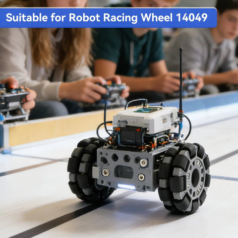 Front view of a DIY robot platform with two 100mm omni wheels on a double-plastic chassis.