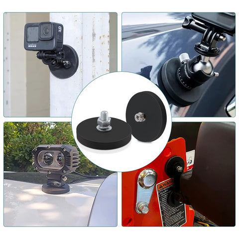 Four rubber-coated magnets with M6 studs and nuts for bolt-on light bars and mirrors; 30 lb pull.