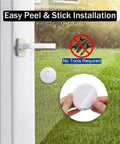 Ultra Slim Wireless Glass Break Alarm Sensor 125dB installed on window with no tools required sticker shown in daylight
