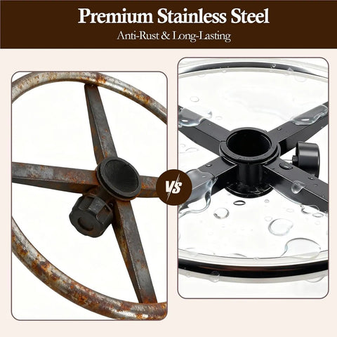 Comparison of the Real Deal Stainless Steel Chair Footrest Ring With 40 Cm Diameter, showing rusted vs new finish.