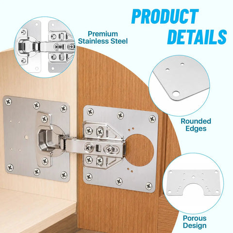 Stainless Steel Cabinet Door Hinges Kit With Soft Close Hinges showing premium steel, porous design, rounded edges on wood cabinet.