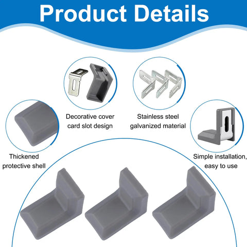 Gray Furniture Anti Tip Anchors 12 Pack For Wall Attachment product details with images of protective shell and stainless steel brackets.