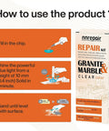 Clear Color Countertop Repair Kit For Granite Marble Quartz Porcelain Tile Ceramic Surfaces With Polisher packaging and usage instructions