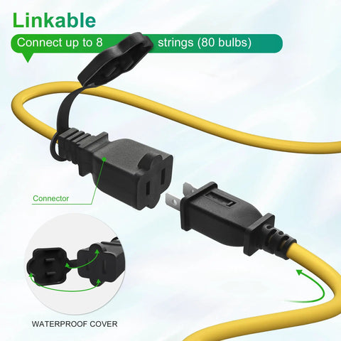 100Ft Construction String Lights With 10 Bulbs, 100W, 10500 Lumens, Cool Daylight 6000K plug connectors, linkable design.