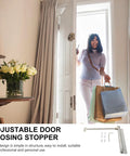 A woman enters a room carrying shopping bags with an Automatic Door Closer With Adjustable Spring Buffer Stainless Steel Self Closing Door Closer on the door.