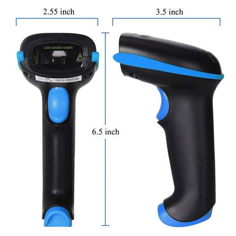 Front and side view of 2.4G Wireless 1D Barcode Scanner for Retail and Warehouse, Ultra-Fast Cordless Reader With 300 Scans Per Second, 100ft Range, Plug-and-Play USB Receiver, Works with Windows, Linux, POS, and Inventory Management