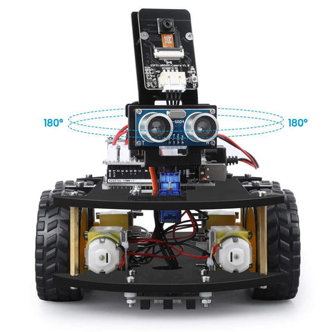 R3 Smart Robot Car Kit V4 For Arduino Hands On STEM Education Bundle For Kids And Teens with sensors and wheels close-up