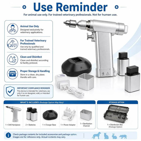 Professional Veterinary Mini Electric Bone Drill With Dual Batteries Adjustable Chuck And Sterilization Case For Sharp Small Animal Surgery Kicking Out 800 To 1200 Rpm Slick Operation showing components including drill, batteries, and charger.