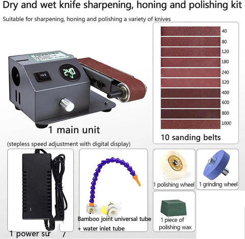 Heavy Duty Wet Bench Sander And Electric Knife Sharpener With Polishing Wheel And 10 Sanding Belts Featuring LCD Screens For No Sweat Wood Metal And Plastic Prep And Finishes