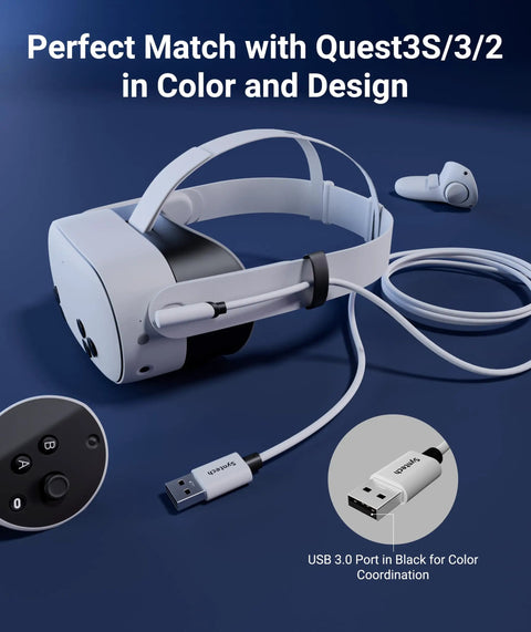 Long USB 3.0 Link Cable for Meta Quest 3 3S 2 and Pico 4 16 Feet Connect Your Headset to PC for SteamVR and PC VR Fast Wired Performance Not for Charging, white USB cable with USB 3.0 port