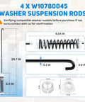 Dimensions and components of Washer Suspension Rods Kit For NTW4516FW3 NTW4516FW2 WTW4816FW2 WTW4800BQ1