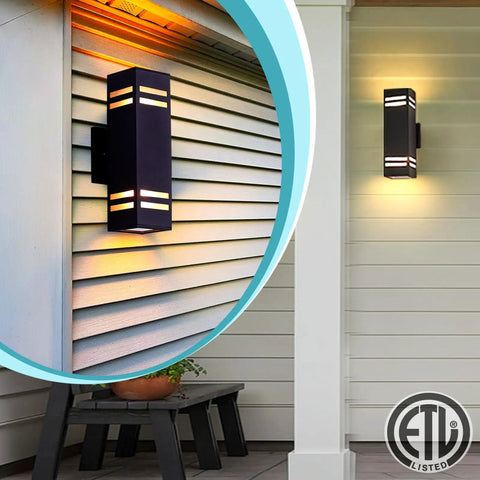 Dusk To Dawn Outdoor Wall Light 2 Pack Brown Up Down Sconce Dope Aluminum Porch Lighting For House Front Door IP65 Modern Exterior