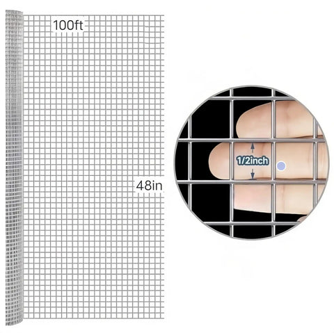 Beefy Heavy Duty Galvanized Hardware Cloth 48 Inch By 100 Foot One Half Inch Mesh Fence Roll detail with finger for scale