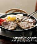 Korean BBQ Nonstick Grill Pan For KBBQ Lovers, Cast Aluminum Build, PFOA Free Coating, grilling pork and vegetables
