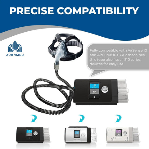 Climate-Line CPAP Hose For AirSense 10 And AirCurve 10 Devices, 6.5 Ft Long Flexible Tubing Replacement attached to CPAP machine