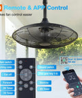 Outdoor Patio Ceiling Fan With Remote And App Control, 20 Inch, showing remote and app interface for easy operation