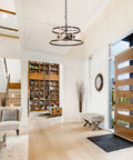 Farmhouse Bronze Drum Chandelier With Hemp Rope, 3 Light Dining Room And Kitchen Island Lighting in modern foyer, 16.5 diameter