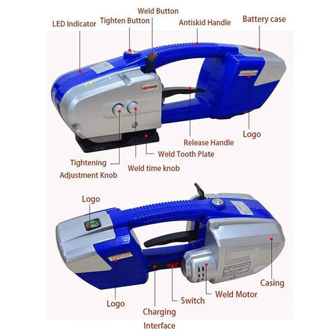 Powerful Portable Electric Strapping Machine With Battery Power For Pet Pp Straps showing controls and features for strapping tasks.