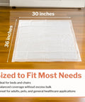Heavy Absorbency Underpads 30 x 36 Inches Disposable Bed Pads 100 Count for incontinence on wooden floor showing dimensions