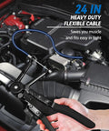 Close-up of 9 Piece Flexible Hose Clamp Pliers Set showing 24 inch long reach swivel jaw in car engine compartment