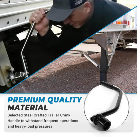 Man using Trailer Crank Handle Compatible With Timpte Landing Gear And Tent Trailer For Camper Trap Door One And One Half Inch Socket