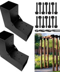 Heavy Duty Two Way Pergola Brackets Kit For 4x4 Lumber L Shaped DIY Brackets with hardware and installed outdoor frame