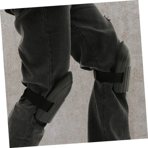 Heavy Duty Work Knee Pads For Men And Women With Tight Non Slip Grip Two Pairs In Sharp Blue And Black, worn with black jeans.