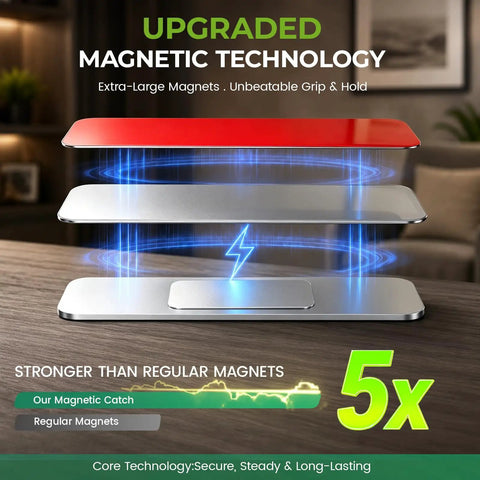 Ultra Thin Magnetic Cabinet Catch 4 Pack Silver, Powerful Door Latch visualization with 5x stronger magnetic force display.