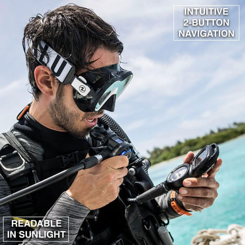 Scuba diver using 2-Gauge Console Dive Computer With 5000 PSI Gauge, Imperial Compass, Bright Color Screen, Bluetooth 5.0