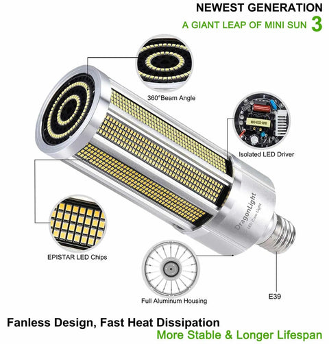 Image of 200W Fanless Corn LED High Bay Light Bulb Replacement For 1000W Metal Halide HPS HID E39 Mogul Base 5000K Daylight 27000 Lumen Output