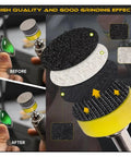 Super Fast 188 Piece Hook and Loop Sanding Discs Set With Grit From 60 To 10000 For Wet Or Dry Use On Auto Wood And Metal Plus Vent Holes That Keep Dust Down showcasing before and after effects of sanding on a ring.
