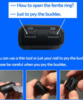 How to open the snap-on Dope Ferrite Ring Core Kit 30Pcs Clip On Ferrite Beads Choke for HDMI USB cables. Use a thin tool for buckles.