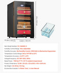 Front view of Electric Humidor For Home Use 48L Cigar Cabinet With Cooling Temperature Control 350 Count Capacity, Spanish cedar shelves visible.