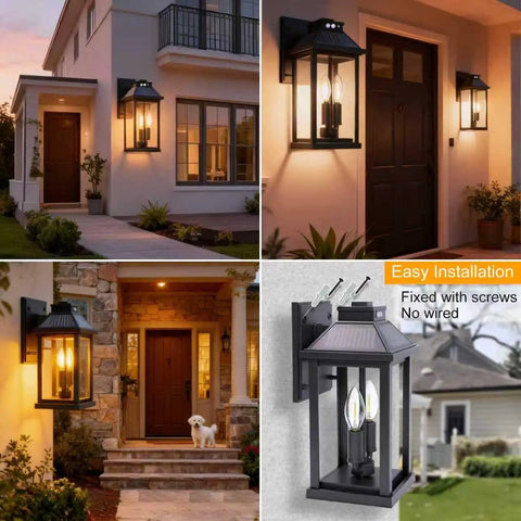 Super Bright Solar Porch Lights With Smart Motion Sensor Sconce Natch Kicks On Yard Fence And Patio For Straight Up Security And Super Fly Nighttime Glow mounted near a doorway, showcasing easy installation.
