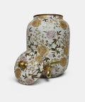 White Enamel Copper Water Dispenser With Lid And Tap, Handmade Indian Pot For Drinking Water Storage, floral design
